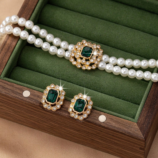 AMOR | Conjunto de Joyería Perlas & Esmeralda