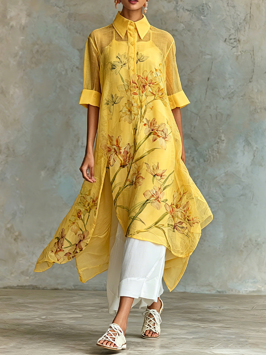 Conjunto de Dos Piezas: Vestido Midi de Manga Corta Floral Casual y Vestido Lencero