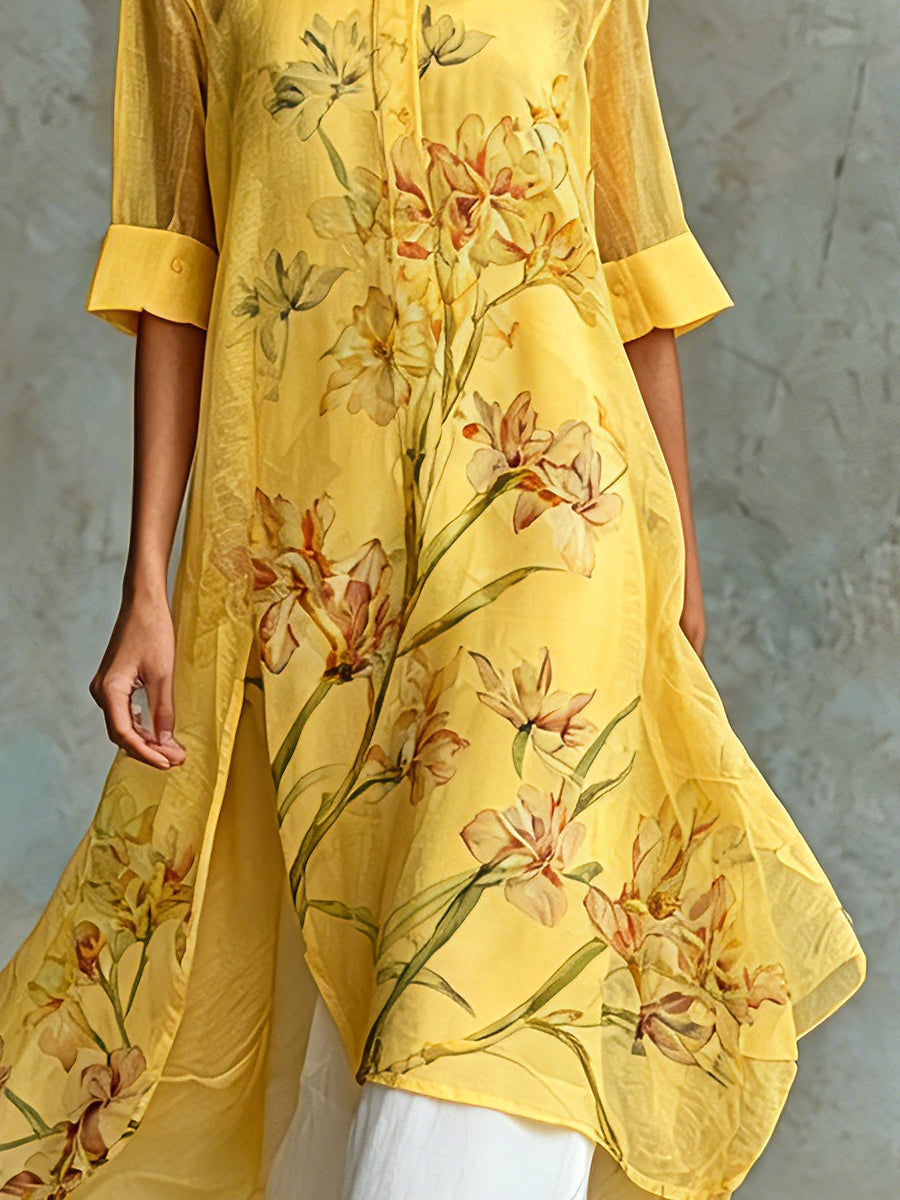 Conjunto de Dos Piezas: Vestido Midi de Manga Corta Floral Casual y Vestido Lencero