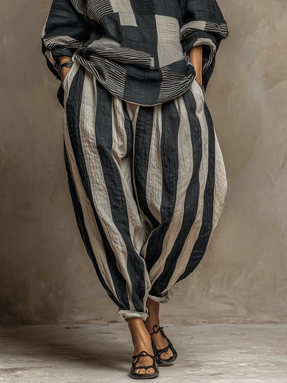 Conjunto de Top y Pantalones de Manga Larga con Estampado de Color Block