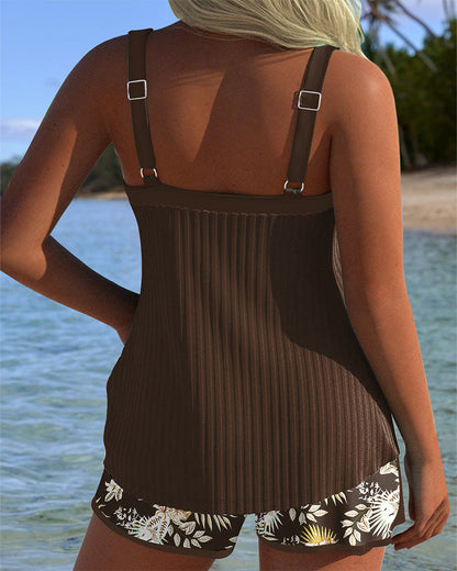 ALBA™ | Tankini Rayado de Dos Piezas Corto de Playa