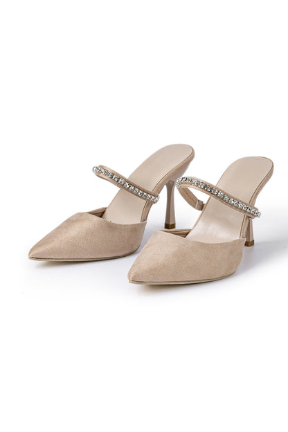 Sandalias de tacón alto con punta afilada adornadas con strass