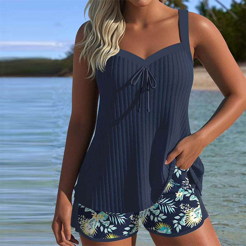 ALBA™ | Tankini Rayado de Dos Piezas Corto de Playa