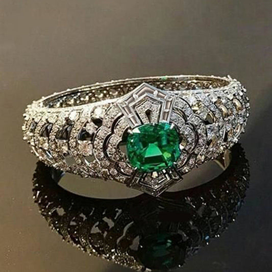DENISE | Anillo Art Deco Esmeralda Oro Blanco