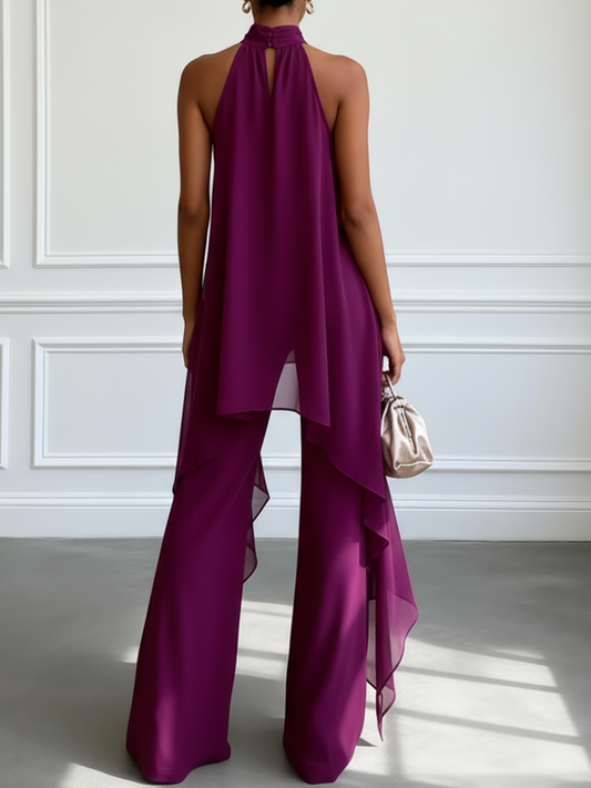 Conjunto de Top Elegante Sin Mangas y Pantalones en Color Púrpura