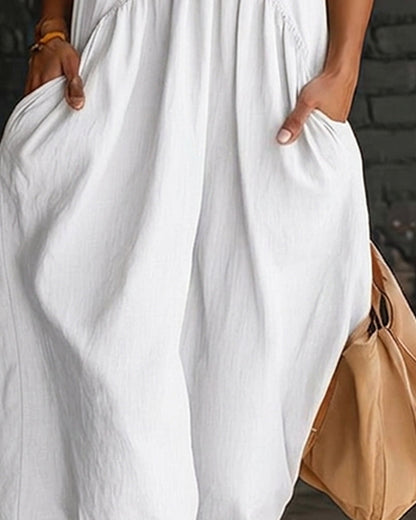 Vestido 100% Algodón Sin Mangas Cuello Alto Sólido Maxi