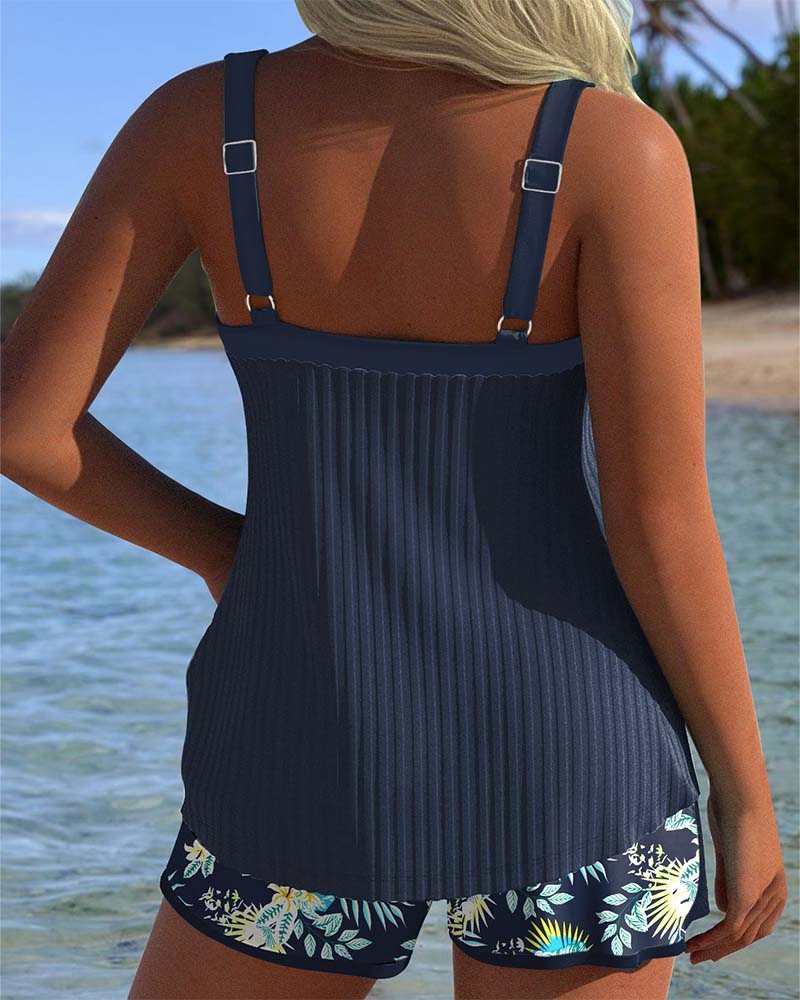 ALBA™ | Tankini Rayado de Dos Piezas Corto de Playa